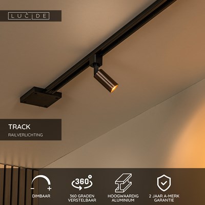 Lucide TRACK RITMO Railspot - 1-fase Railsysteem / Railverlichting - 1xGU10-MR11 - Koffie (Uitbreiding)